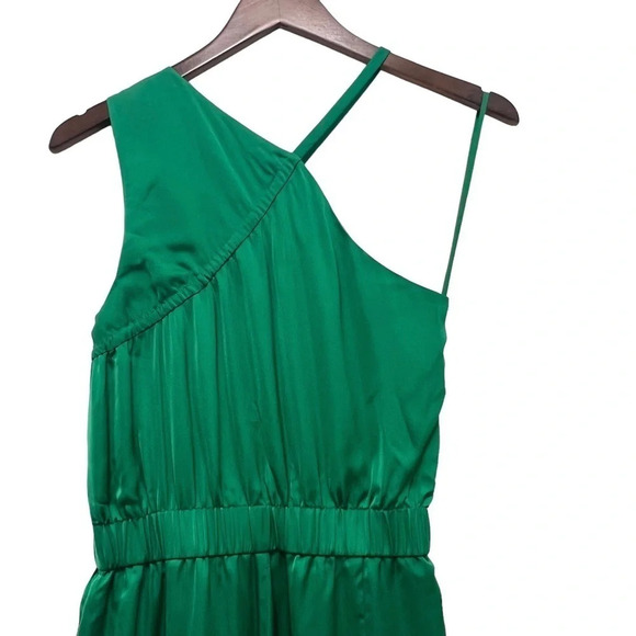 ARMANI EXCHANGE One Shoulder Jumpsuit Kelly Green Satin Silky Summer Size 0 - Picture 3 of 9